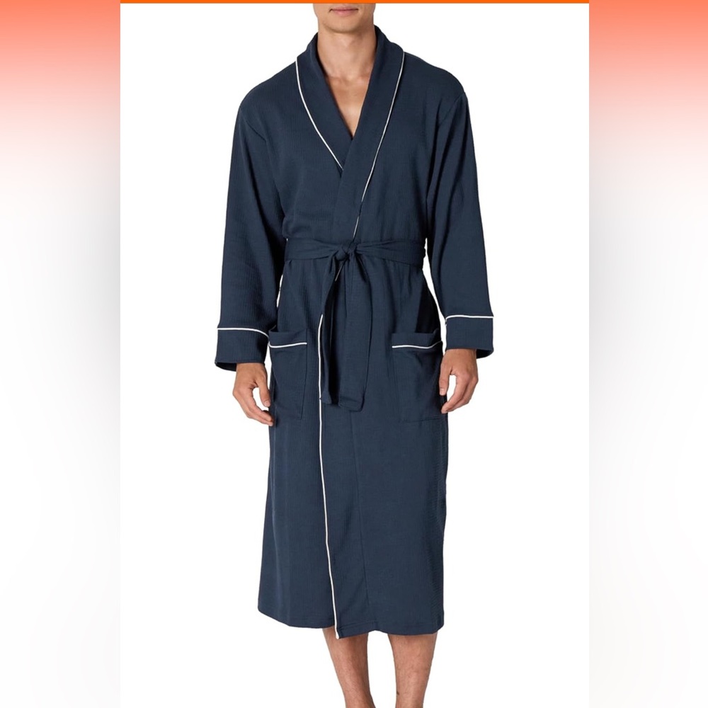 Amazon Essentials Men’s Navy Blue Cotton Waffle Knit Robe Size Medium NWT